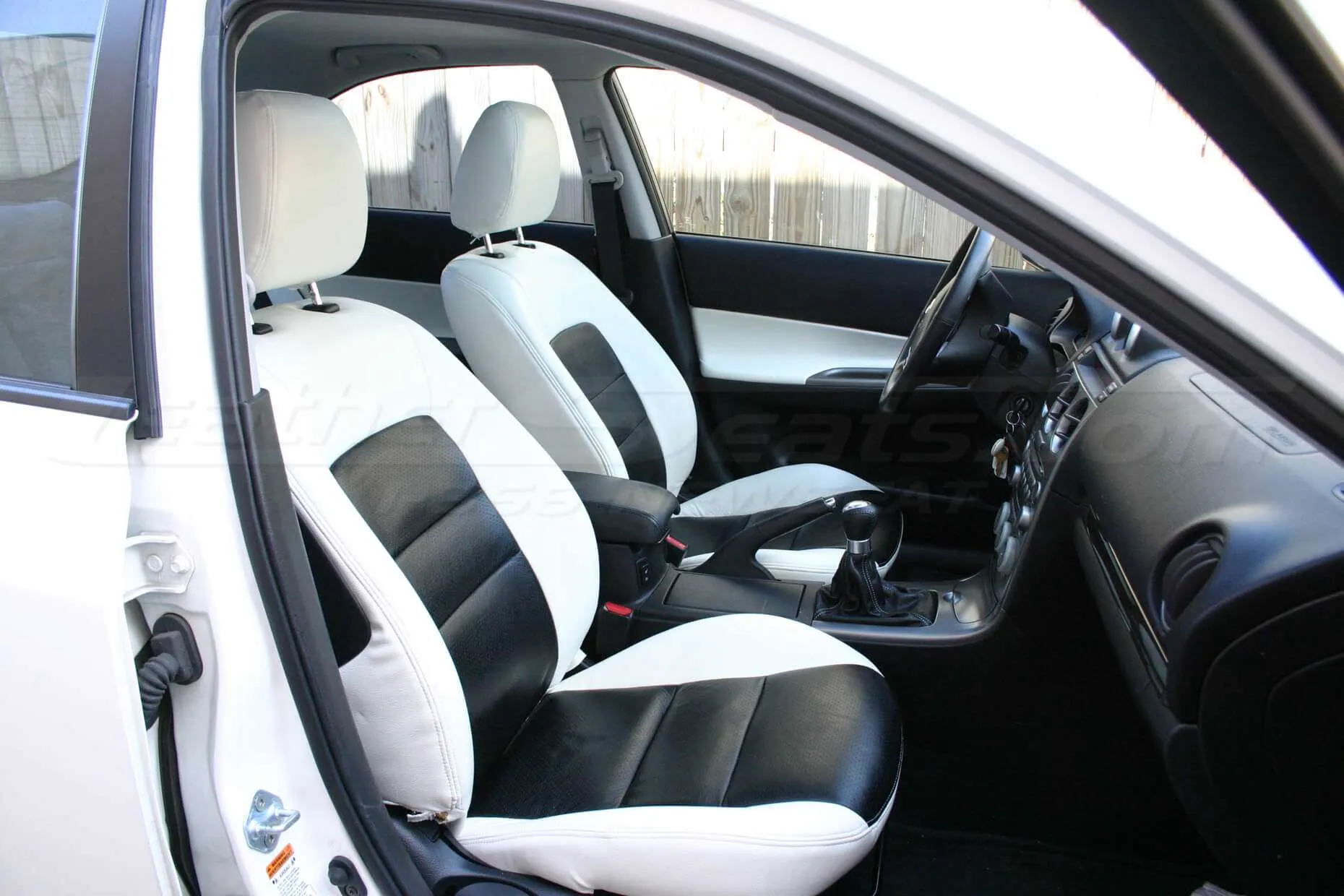 Mazda 6 Installed Leather Seats - White & Black - front seats