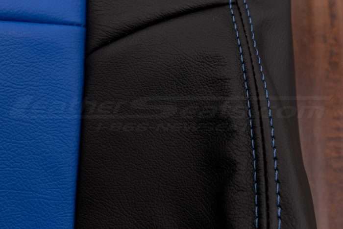 05-08 Toyota Tacoma Leather Kit - Black & Cobalt - Cobalt stitching close-up