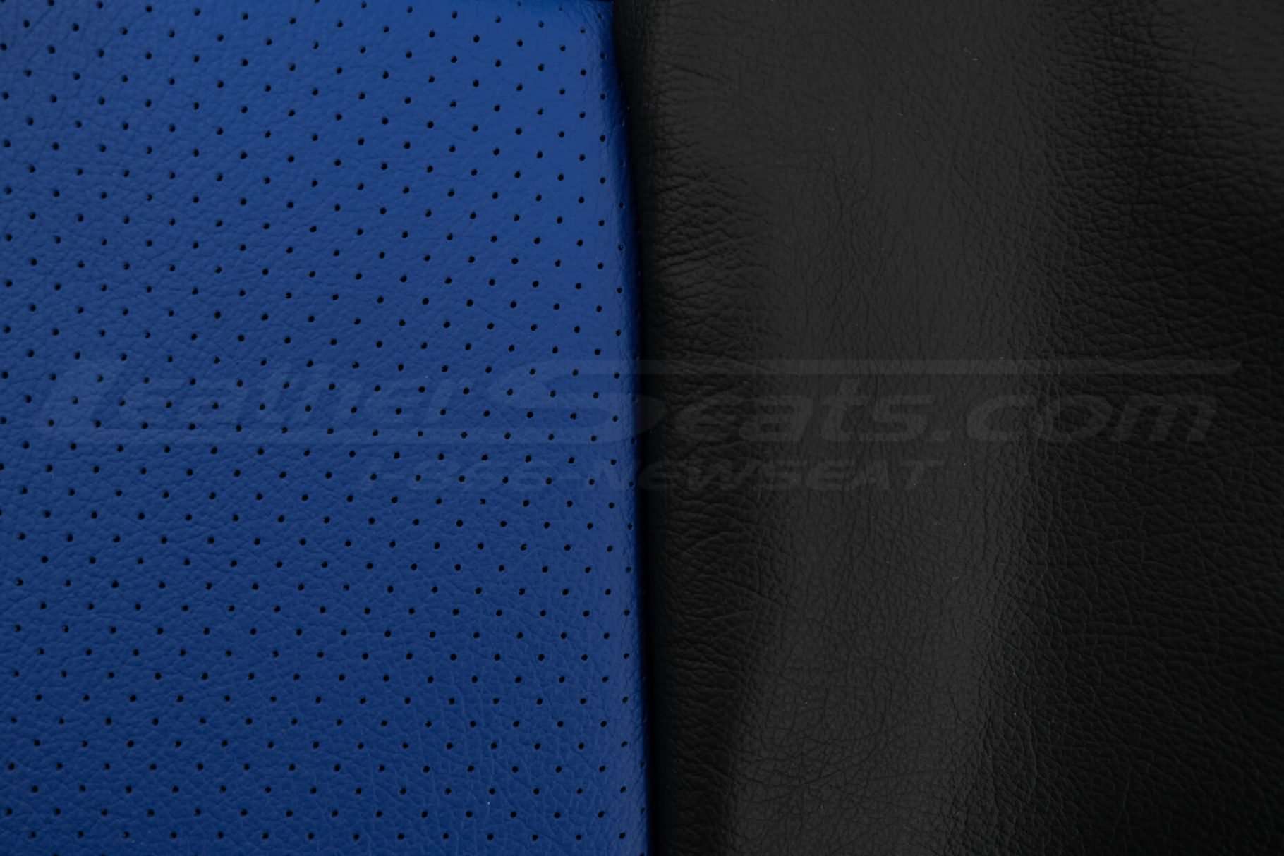 Chevrolet SSR Upholstery Kit - Black & Cobalt - Texture comparison between perforation and leather