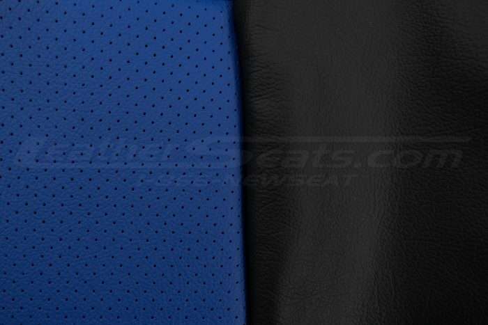 Chevrolet SSR Upholstery Kit - Black & Cobalt - Texture comparison between perforation and leather