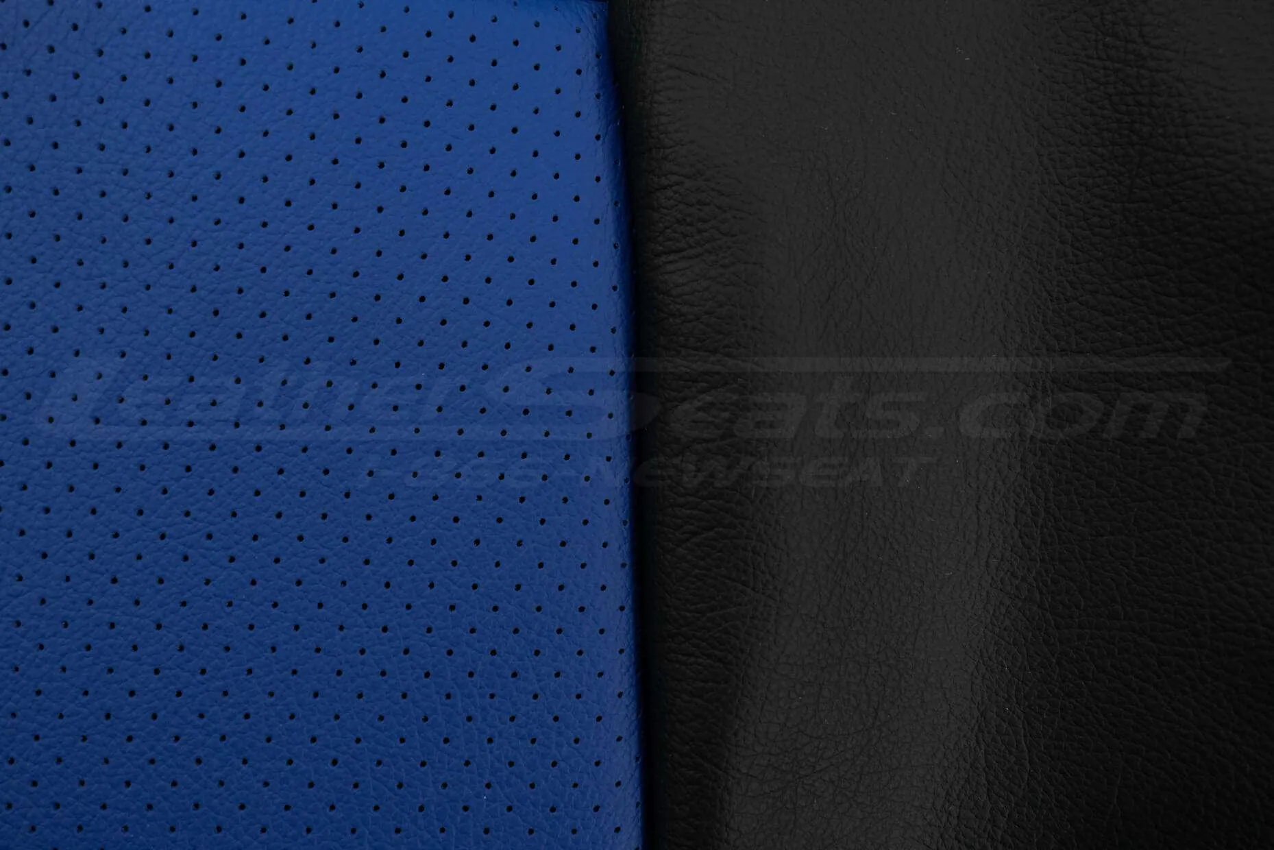 Chevrolet SSR Upholstery Kit - Black & Cobalt - Texture comparison between perforation and leather