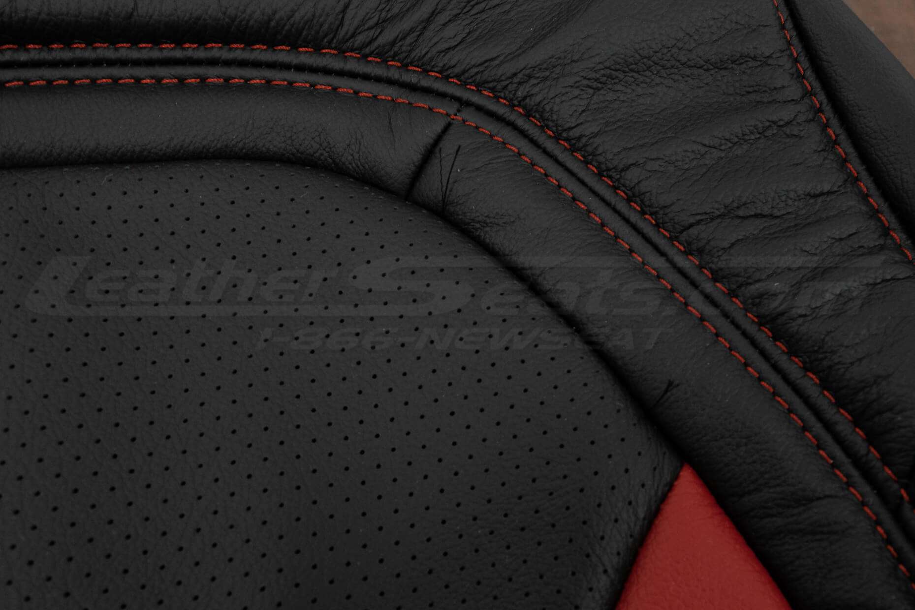 16-21 Chevrolet Camaro Upholstery Kit - Black & Red - Perforation and double-stitching close-up