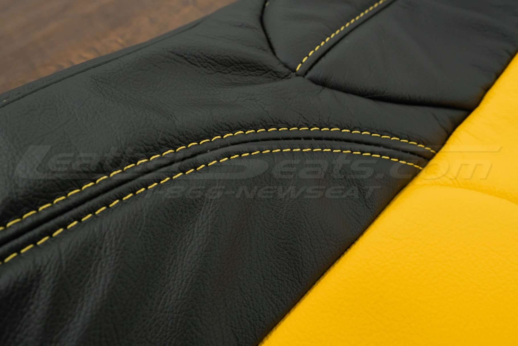 2018-2021 Jeep Wrangler Upholstery kit - Black & Velocity Yellow - Double-stitching close-up
