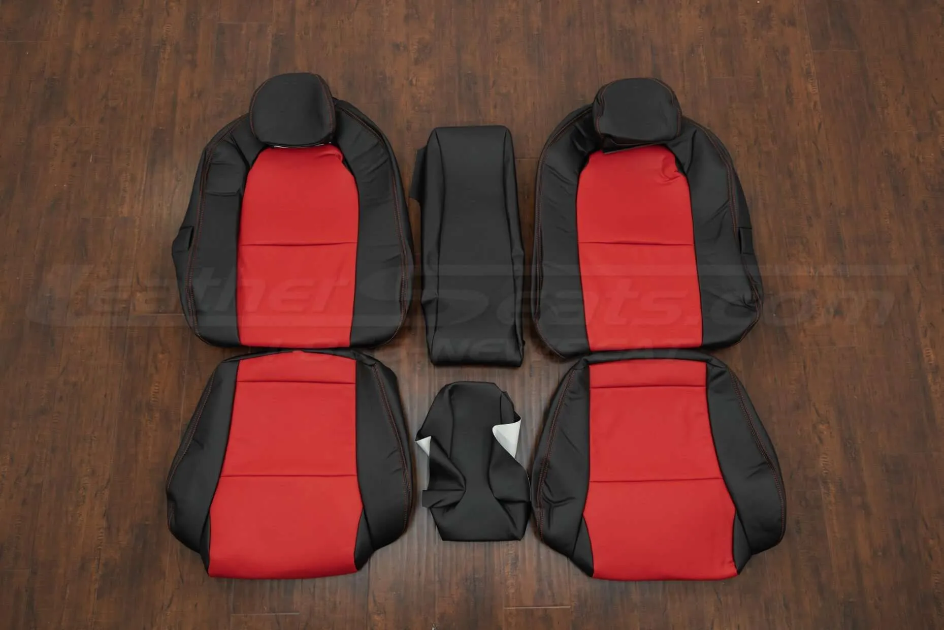 04-06 Pontiac GTO Leather Kit - Black & Bright Red - Rear seat upholstery with bolsters