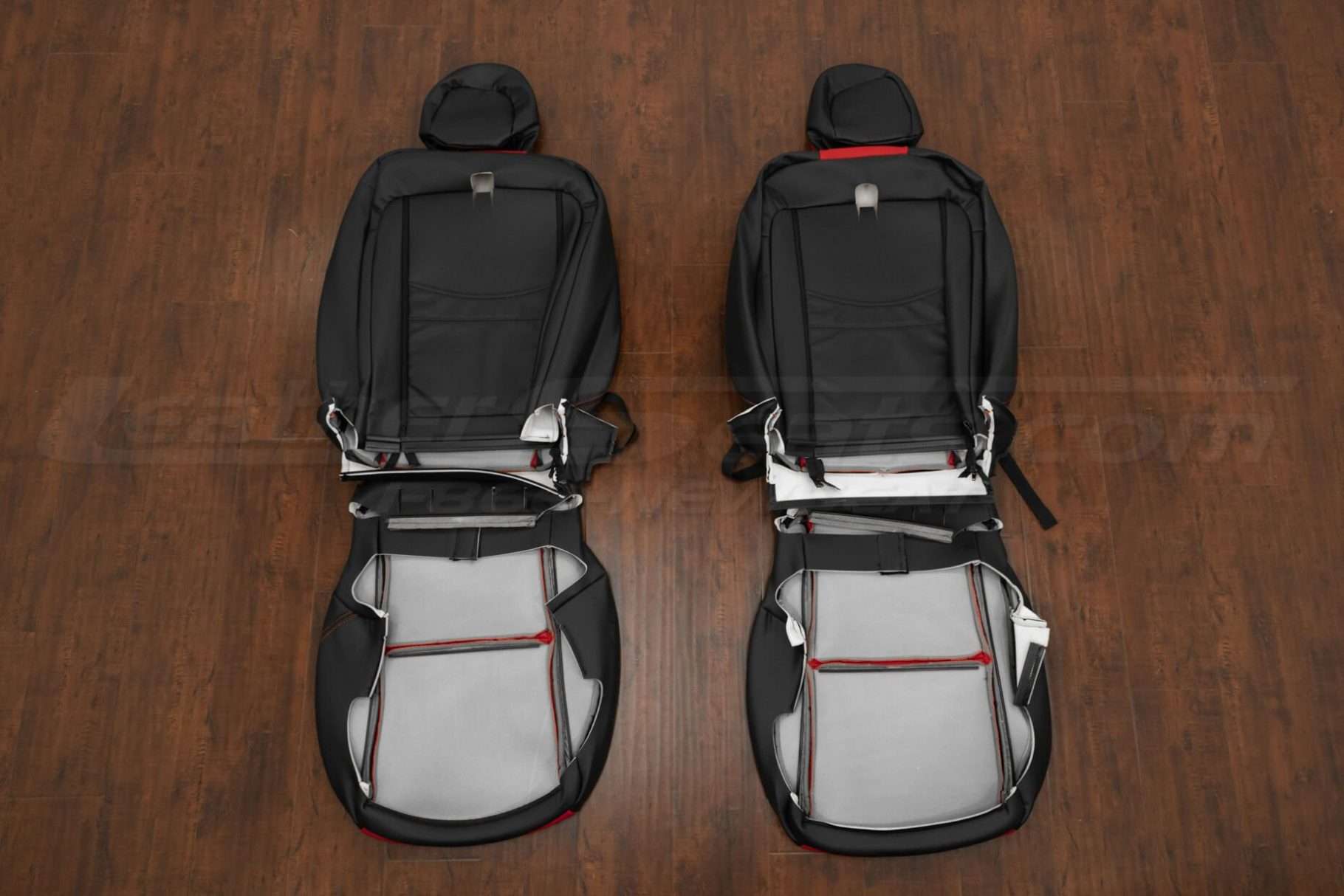 Chevrolet Camaro Leather Kit - Black & Bright Red -Back view of front seats