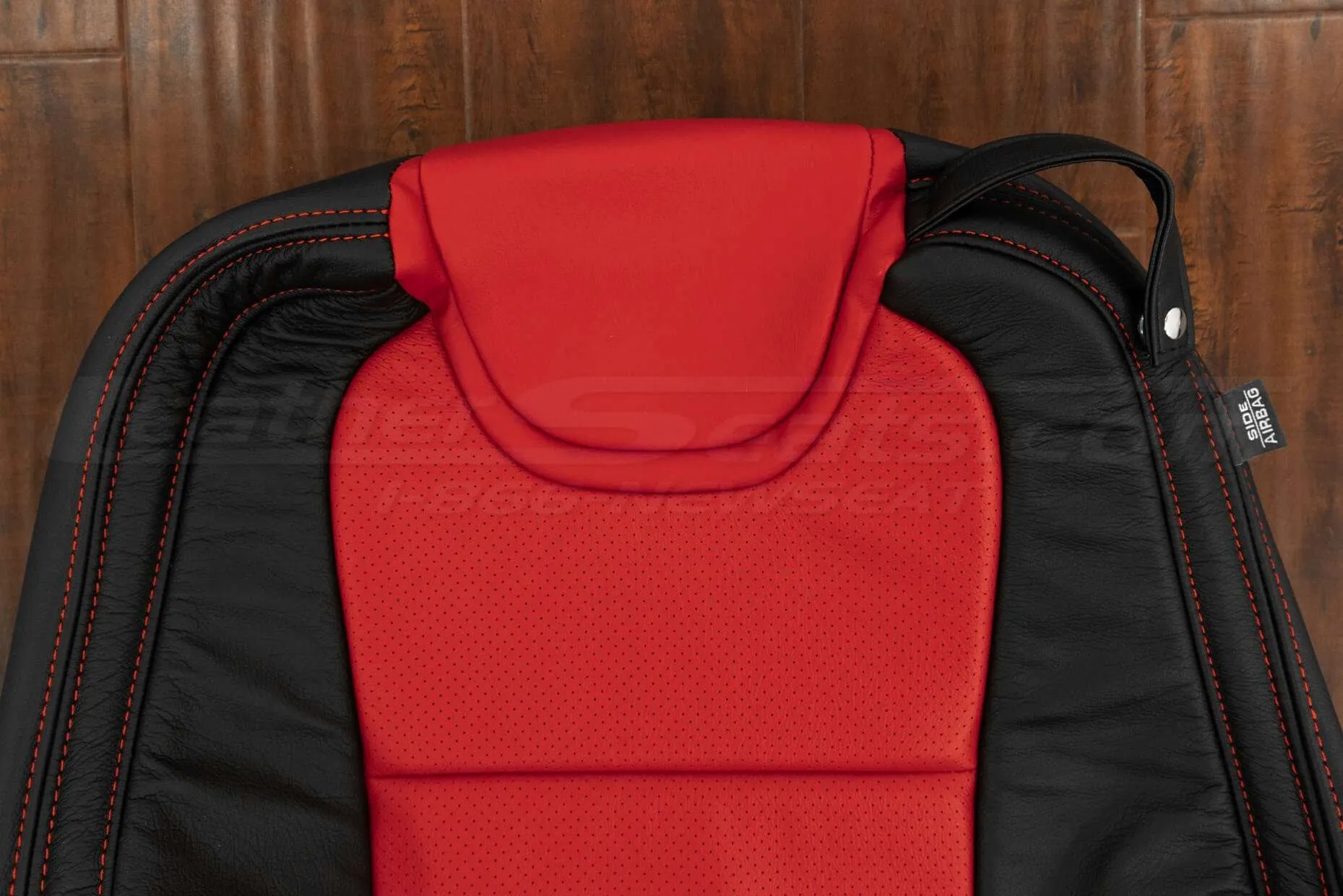 Chevrolet Camaro Leather Kit - Black & Bright Red - Upper section of front backrest
