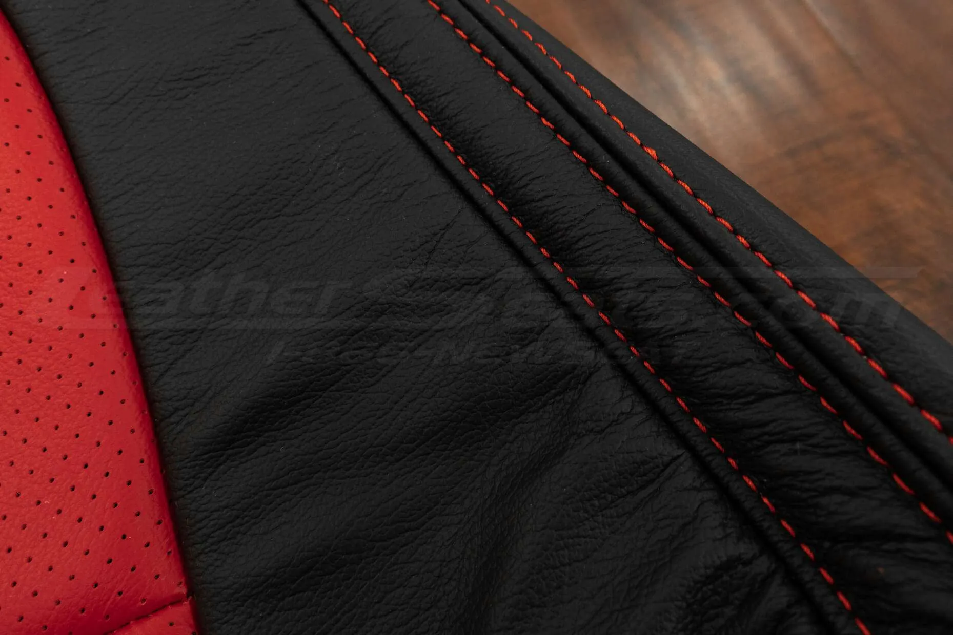 Chevrolet Camaro Leather Kit - Black & Bright Red - Bright Red double-stitching close-up