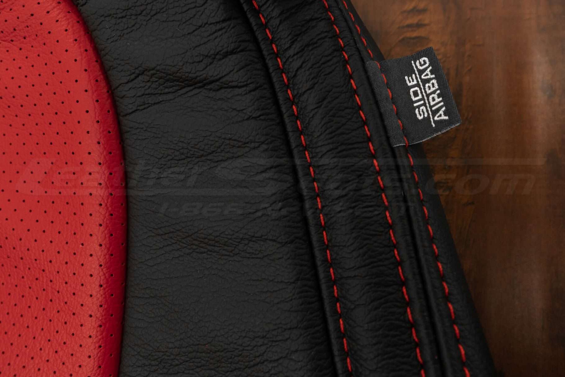 Chevrolet Camaro Leather Kit - Black & Bright Red - Side double-stitching with Airbag tag