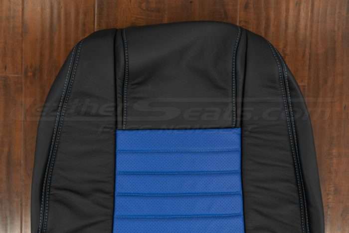 05-09 Ford Mustang Leather Kit - Black & Cobalt - Upper half of front backrest
