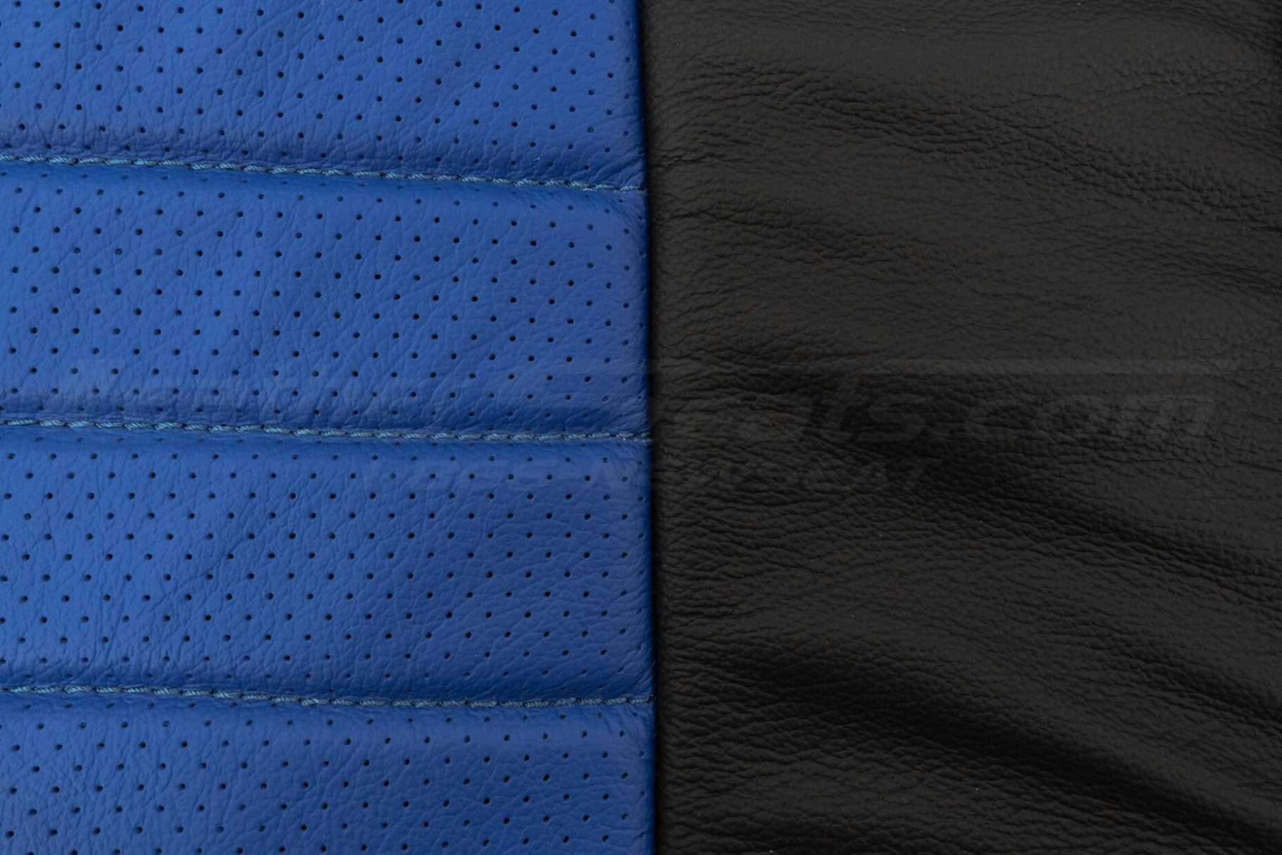 05-09 Ford Mustang Leather Kit - Black & Cobalt - Leather color and texture comparison