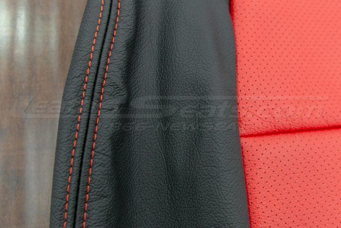 Bright red double-stitching