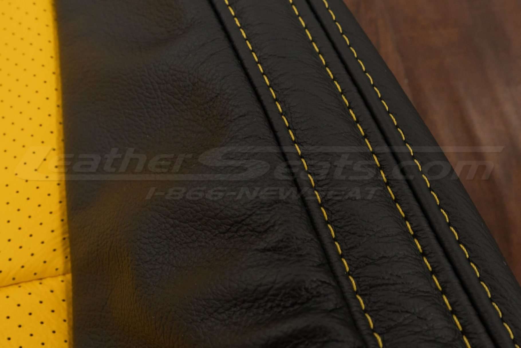 Velocity Yellow double-stitching close-up