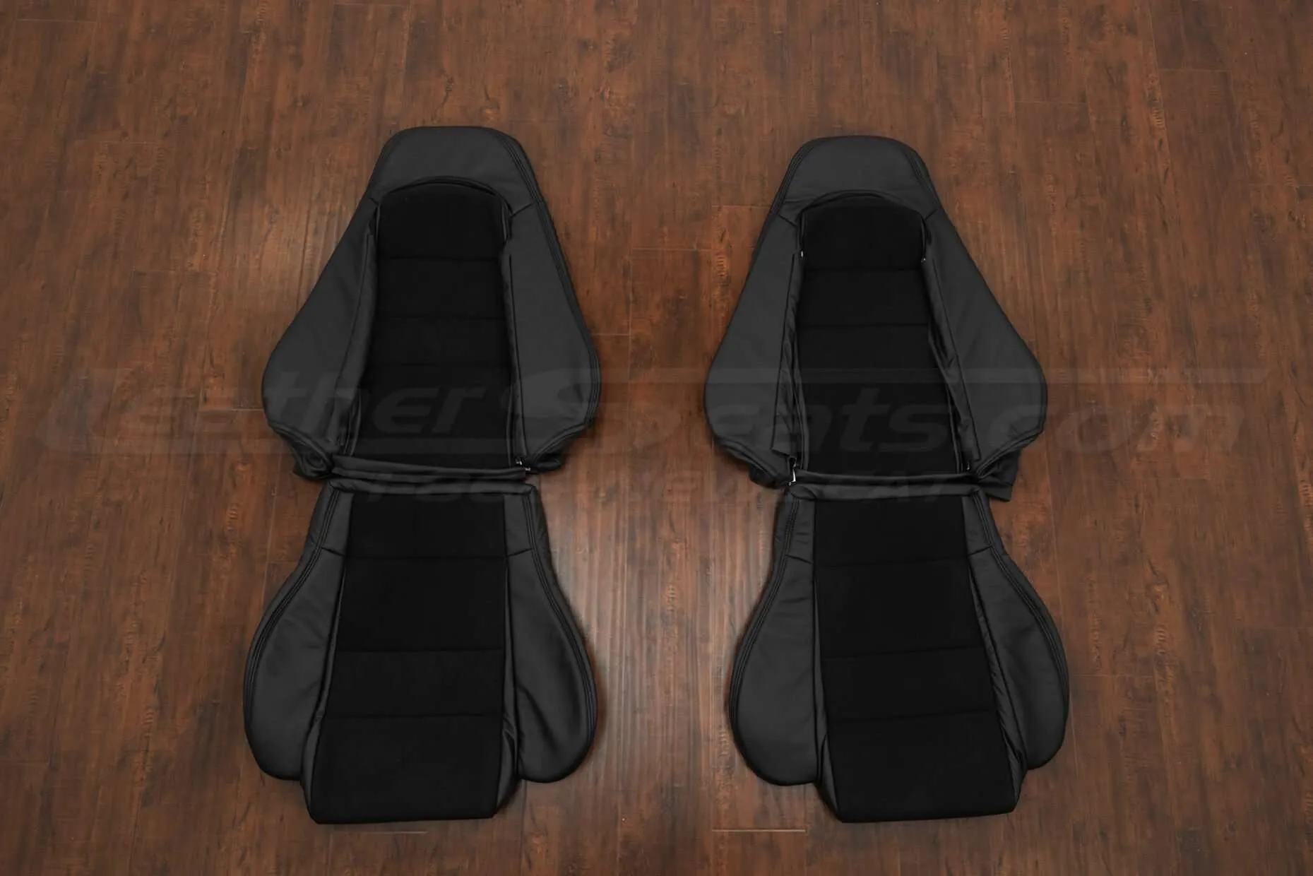 Mazda RX-7 Leather Kit - Black & Black Suede - Front seat upholstery