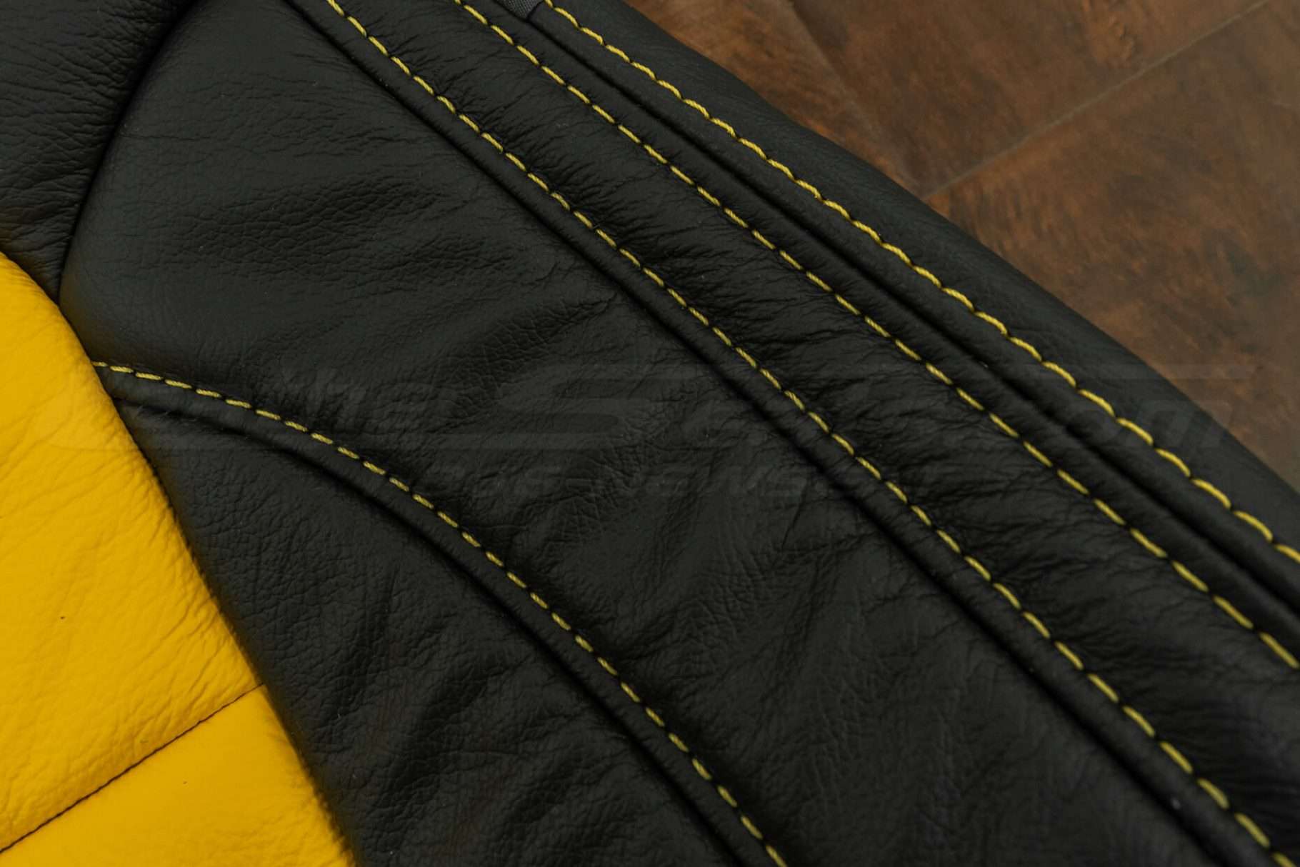 Velocity Yellow double-stitching close-up