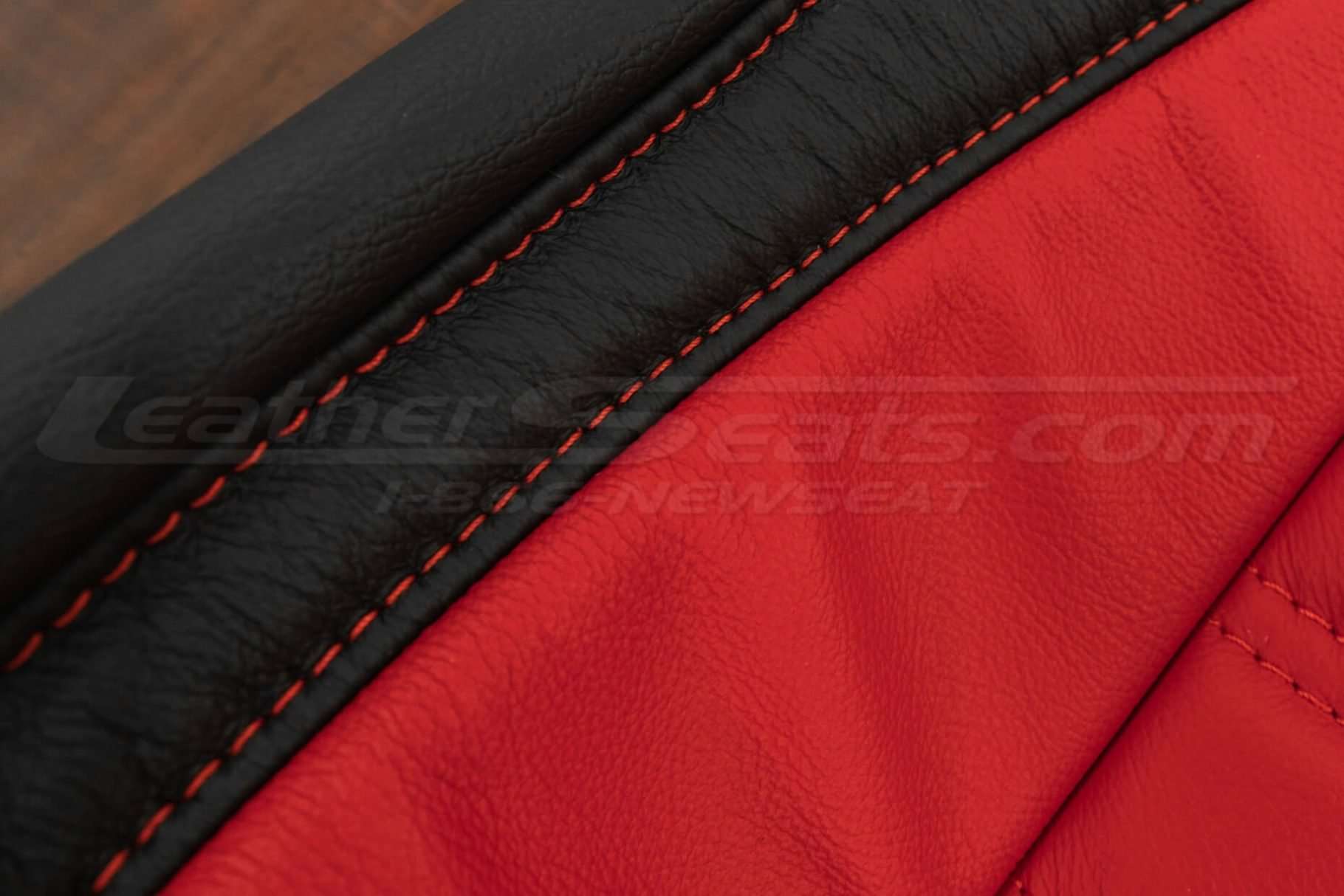 Bright red double-stitching