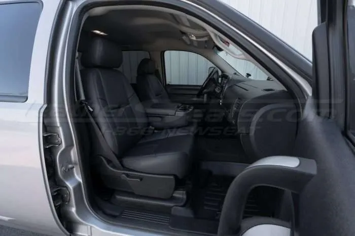 Front passenger side wide angle of Chevy Silverado Leather Seats