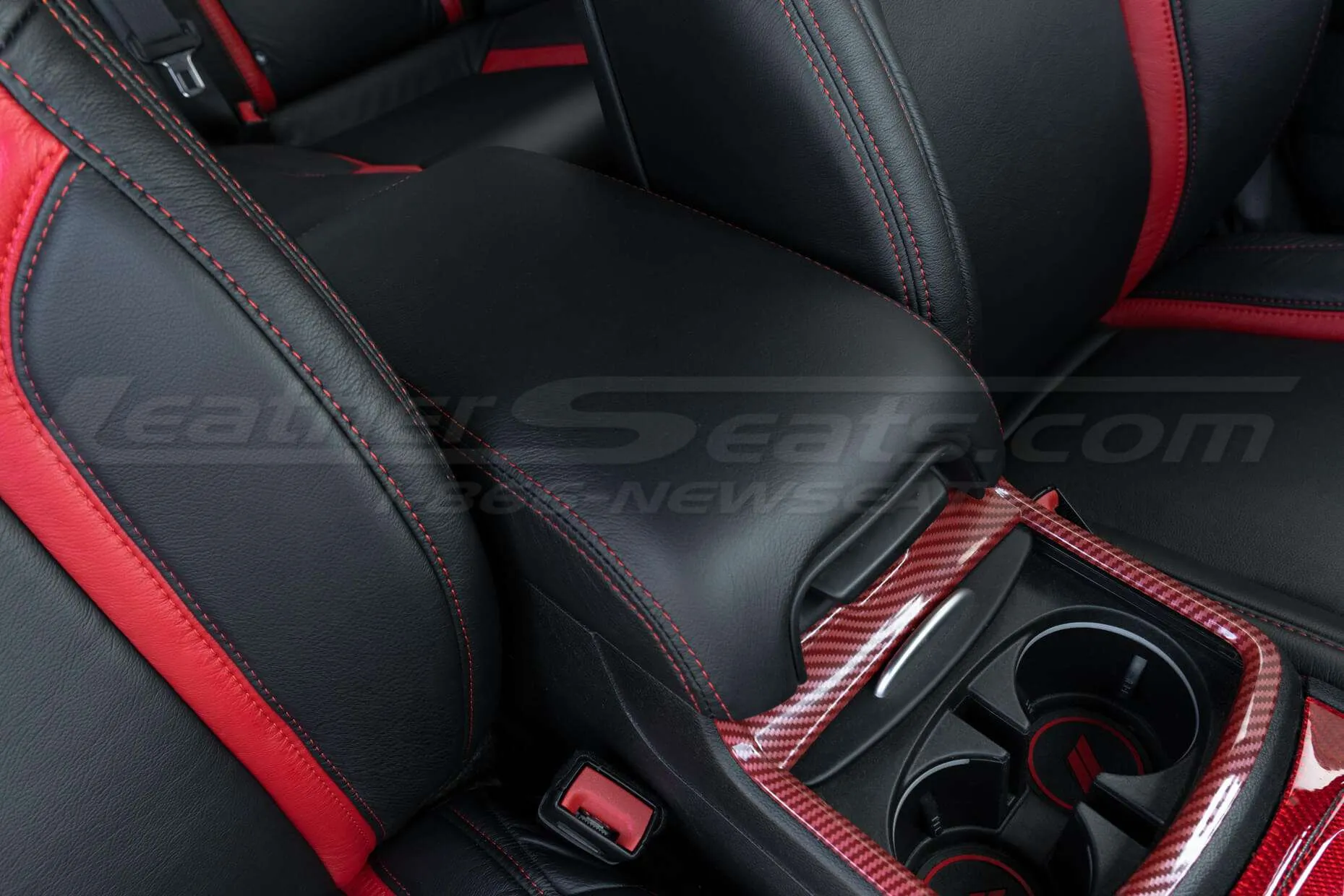 Dodge Charger SXT Console Cover - Black with Bright Red Stitching