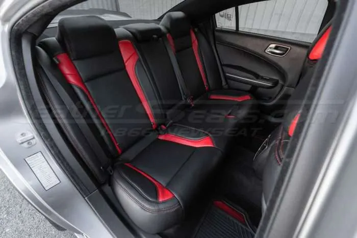 Dodge Charger SXT Leather Seats - Black & Bright Red - Rear seat from passenger side