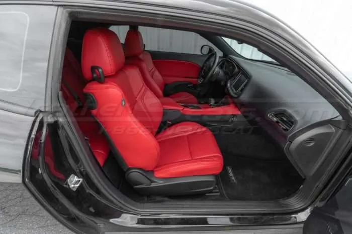 Dodge Challenger Hellcat Leather Seats - Bright Red - Front passenger side wide view