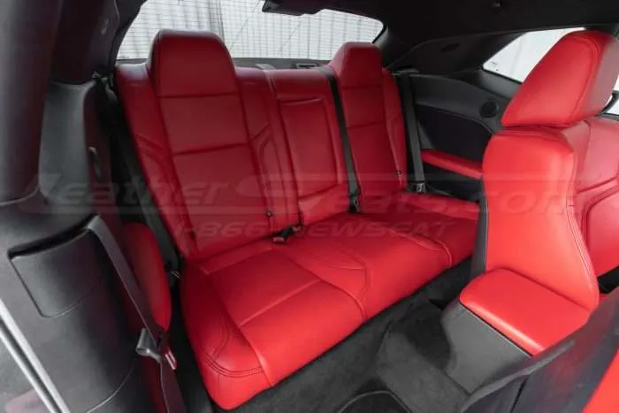 2015-2021 Dodge Challenger Leather Seats - Bright Red with Black stitching - Rer seats from passenger view