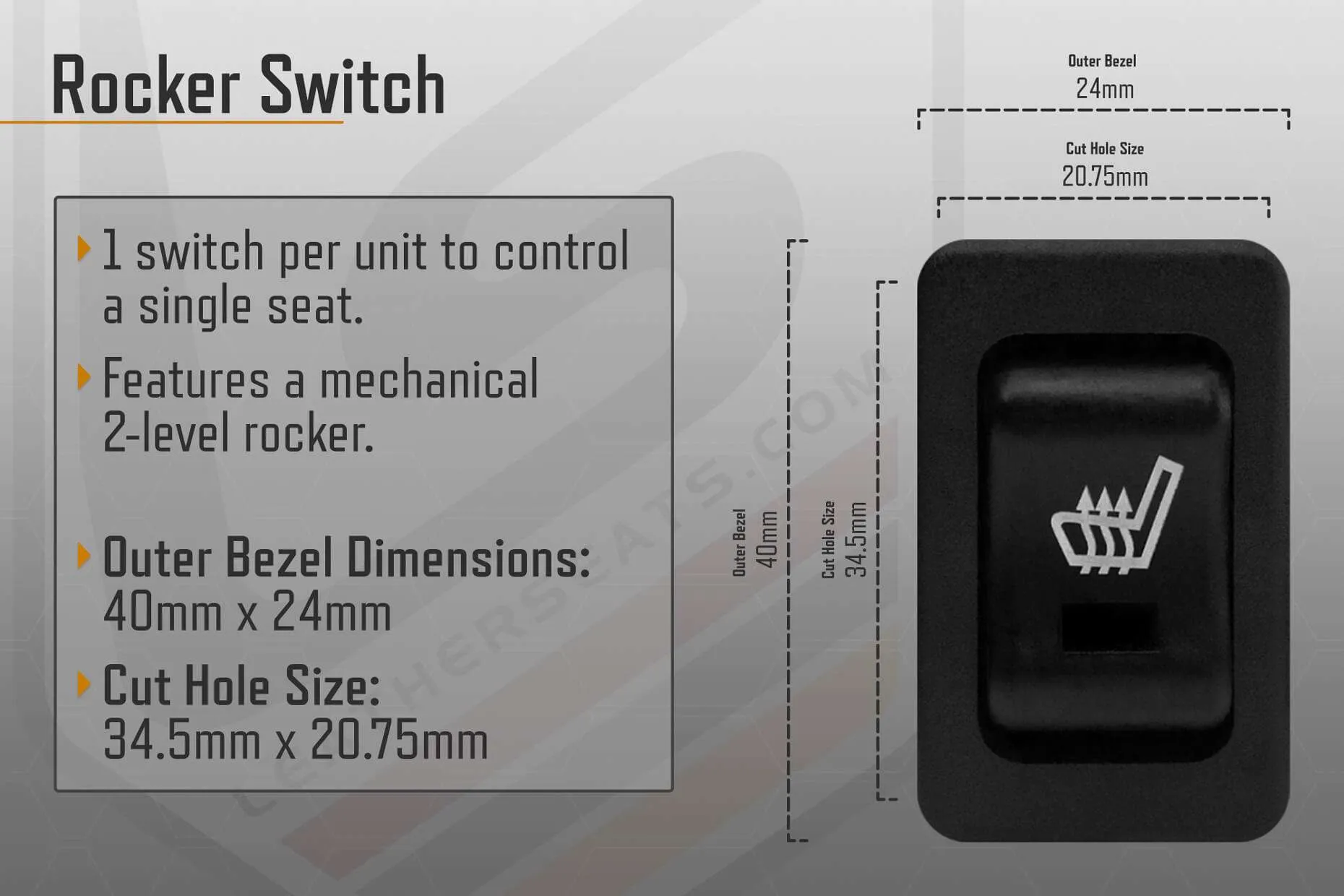 Heated seat kit 12v Universal Rectangle rocker switch K1 carbon