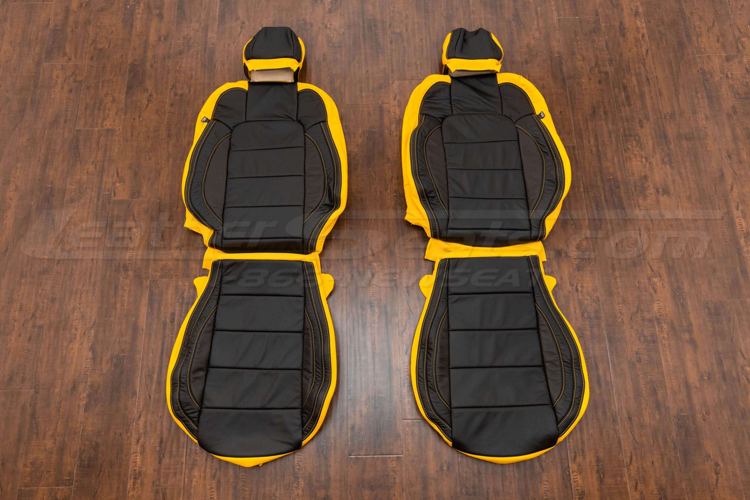 2015-2021 Ford Mustang Coupe Leather Seat Kit - Black & Velocity Yellow - Front seat upholstery