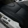 Front seat cushion with black double-stitching
