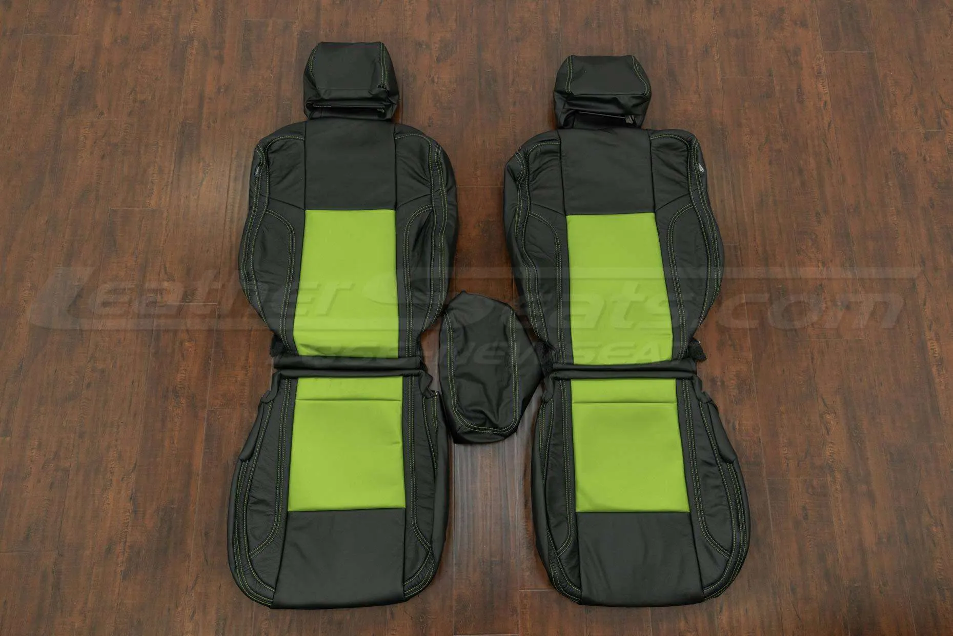 2015-2021 Dodge Charger Leather Seat Kit - Black & Lime Green - Front seat upholstery w/ console