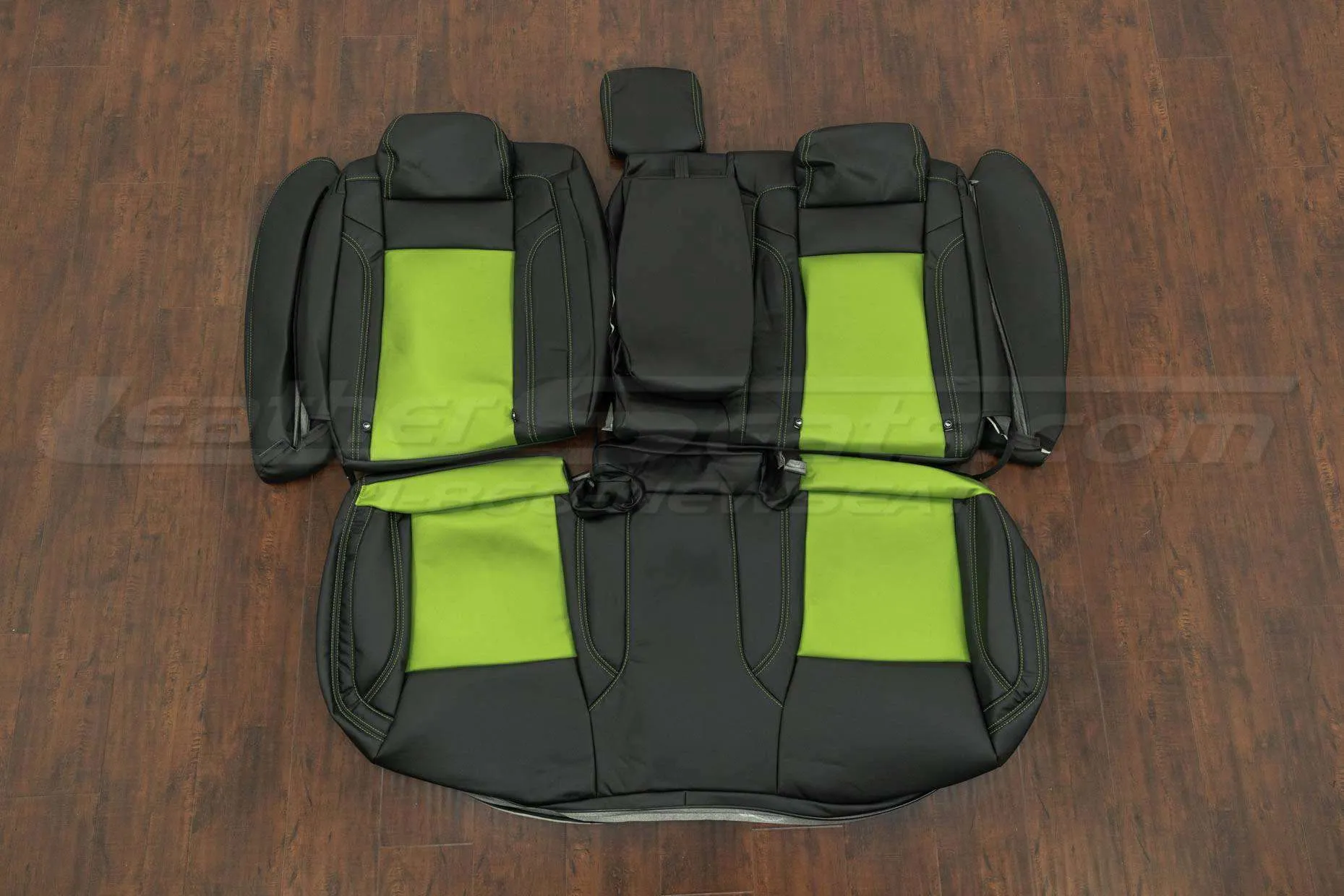 Dodge Charger Leather Seat Kit - Black & Lime Green - Rear seat upholstery w/ armrest
