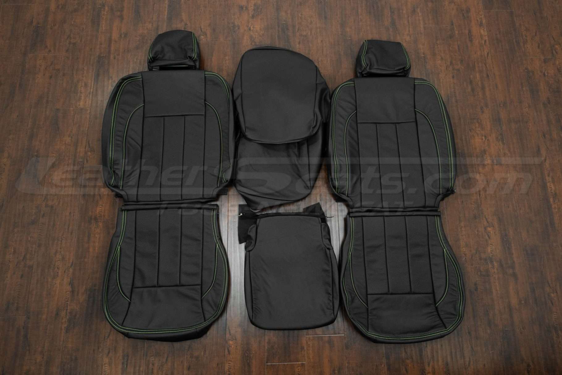Dodge Ram Quad Cab Leather Seats - Black w/ Lime Green Stitching - Front seat upholstery