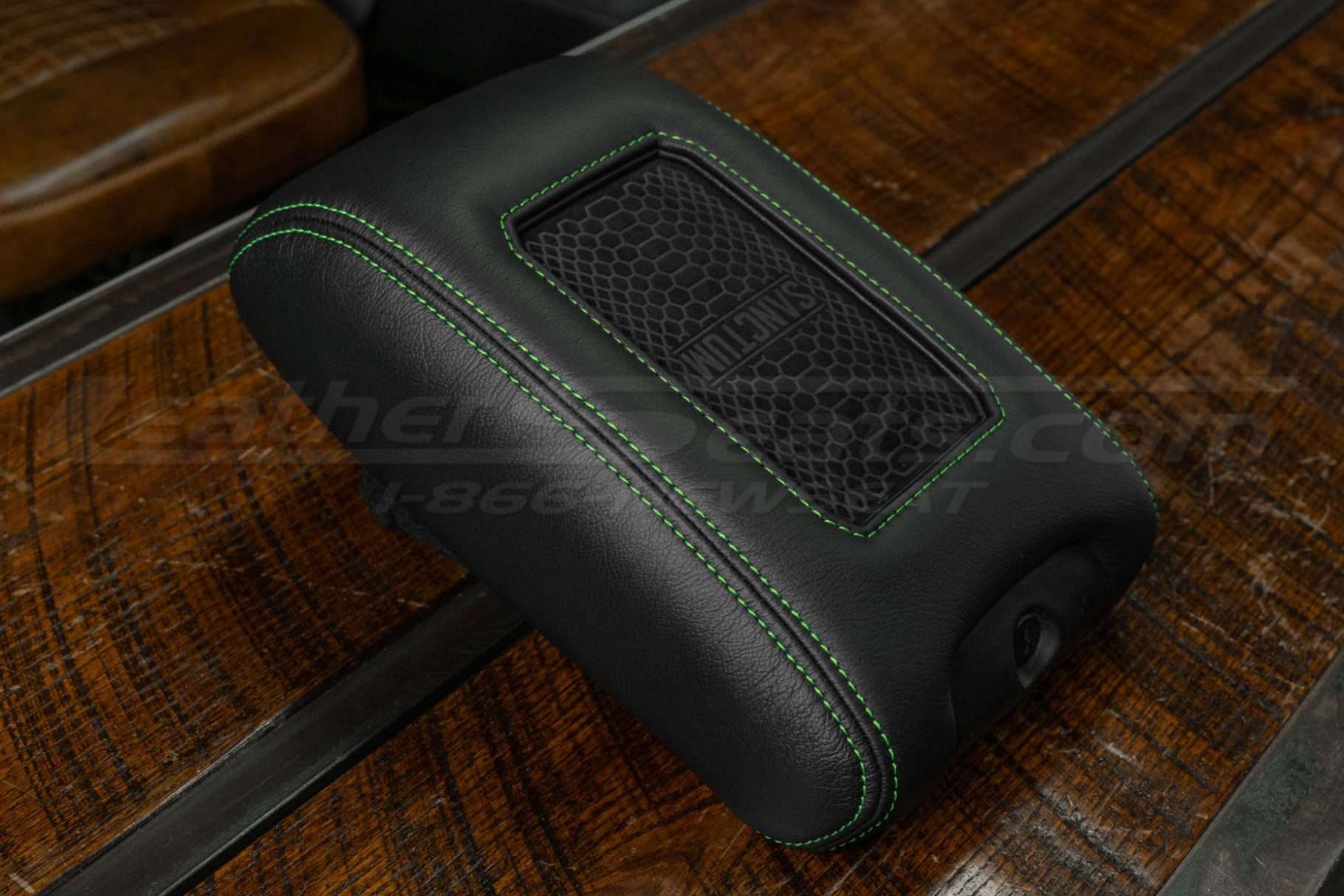 Side view of Sanctum Charging Console with Lime Green stitching
