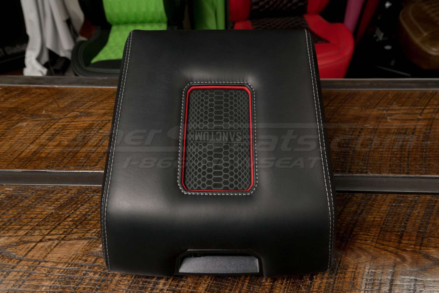 Red trim ring with white stitching Wireless Charging Console