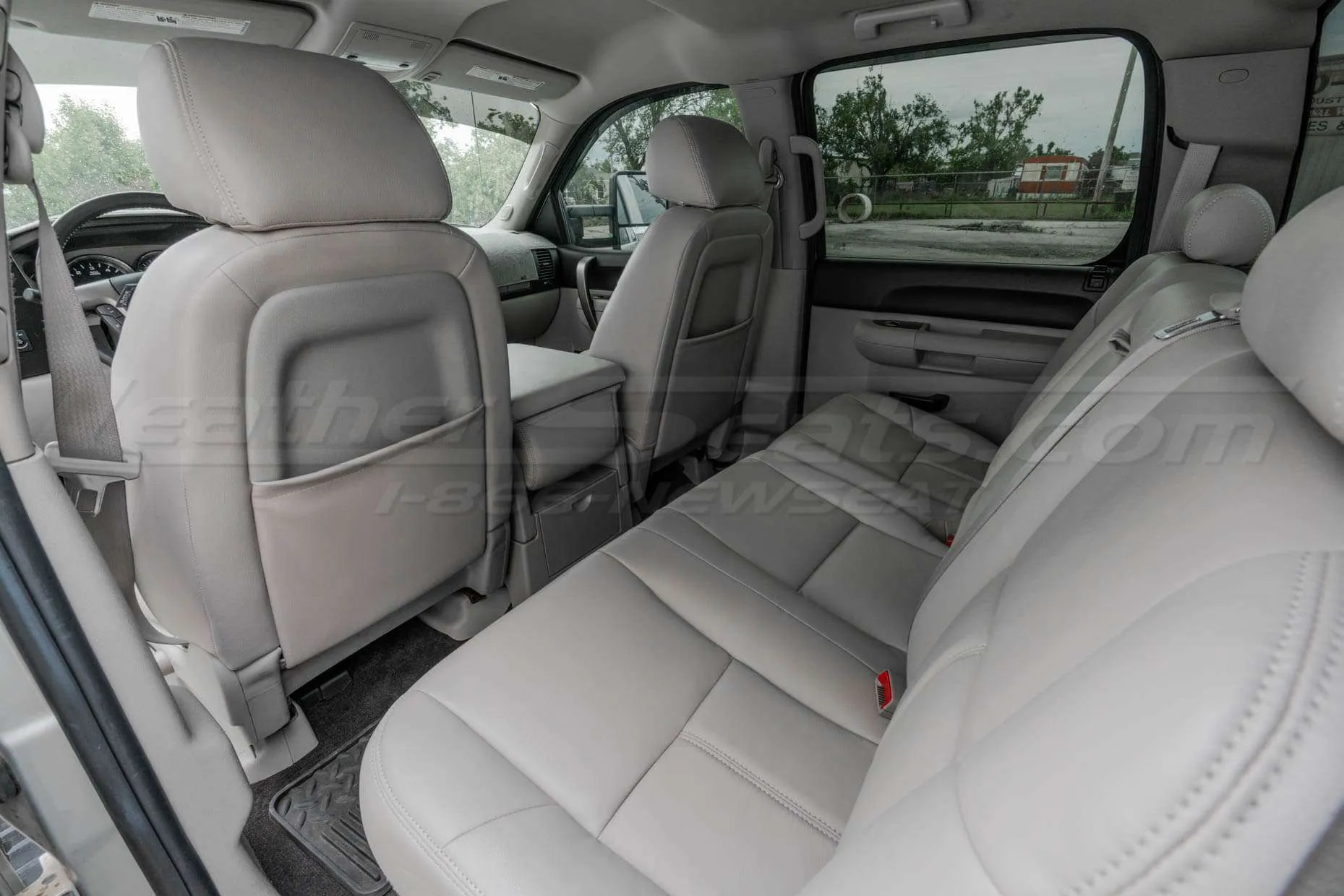 Back view of front seats with pocket