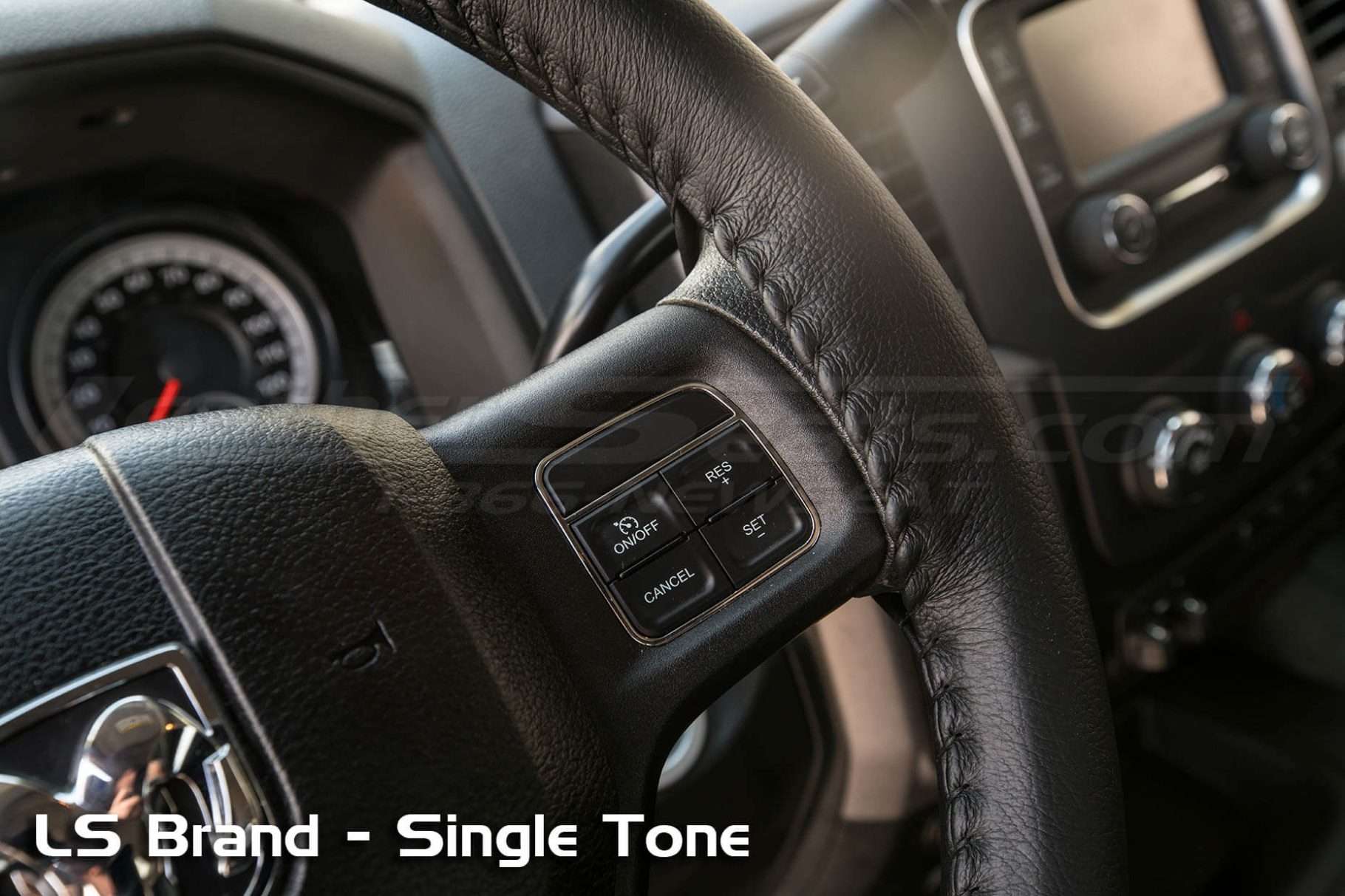 Dodge Ram LS Brand steering wheel wrap close-up