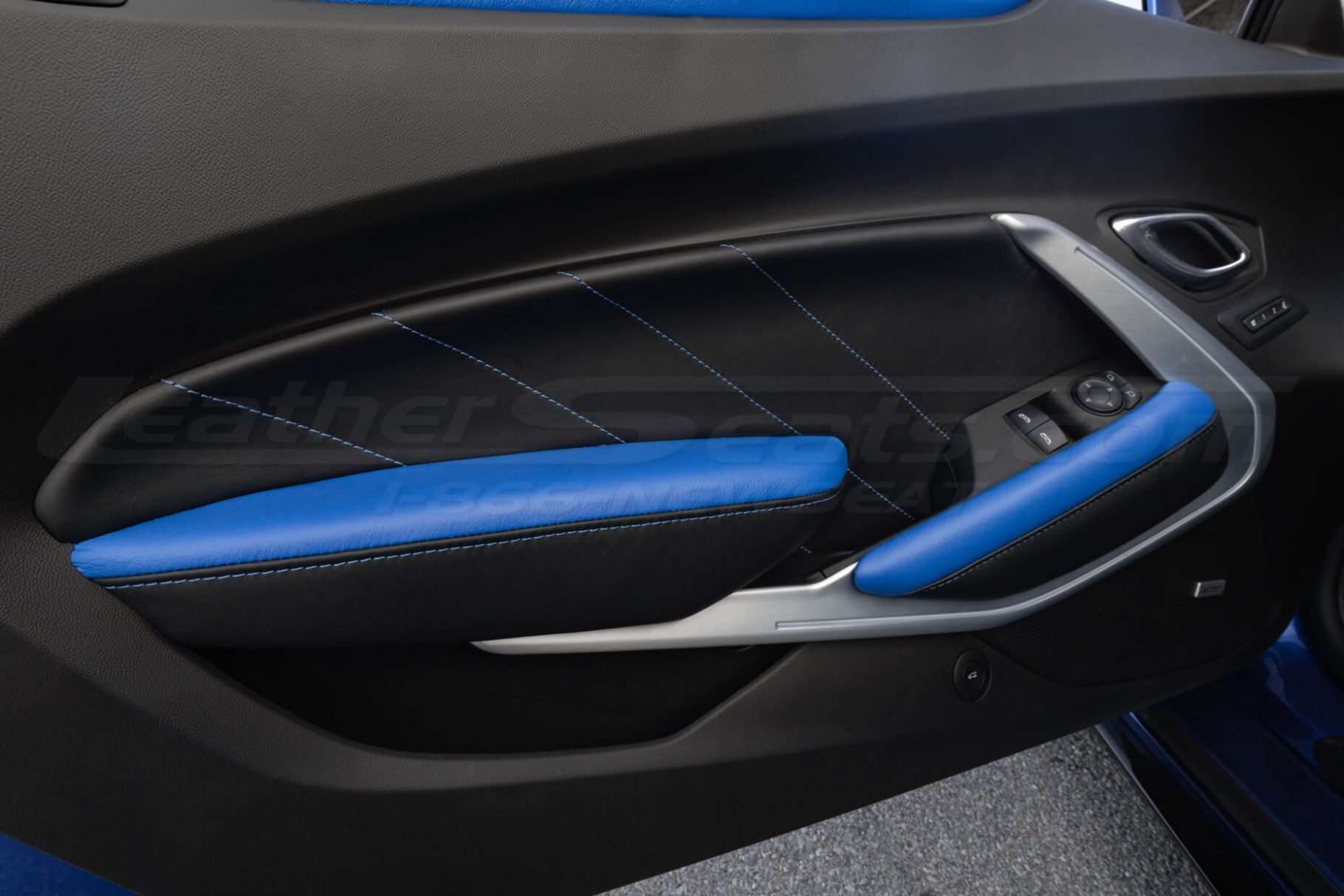 Black and Cobalt Blue leather door armrests and inserts