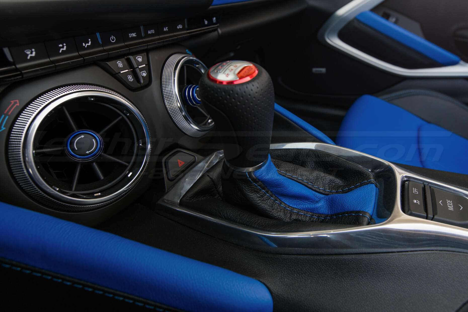 Side view of Black and Cobalt shift boot