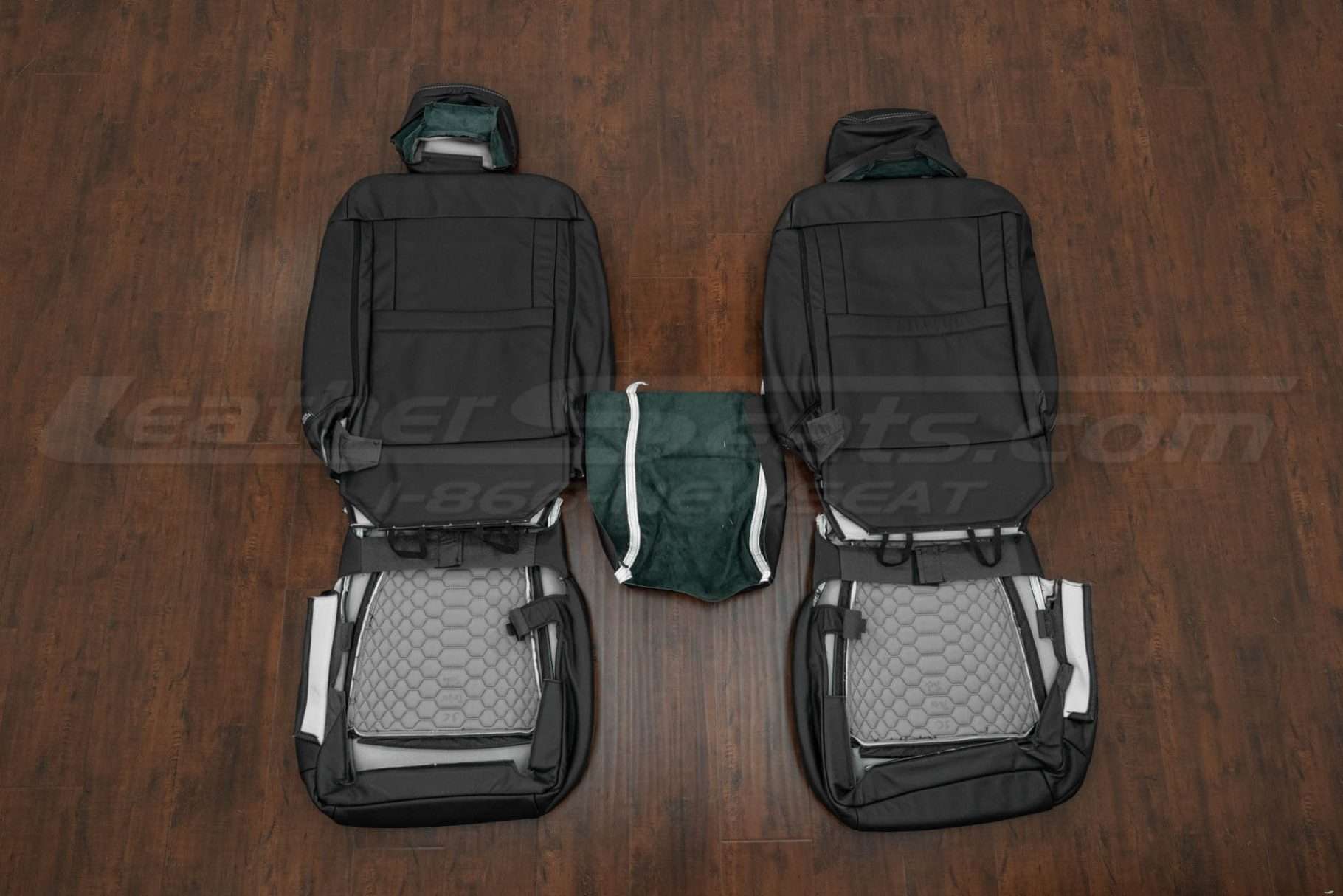 Back view of front seat upholstery and console