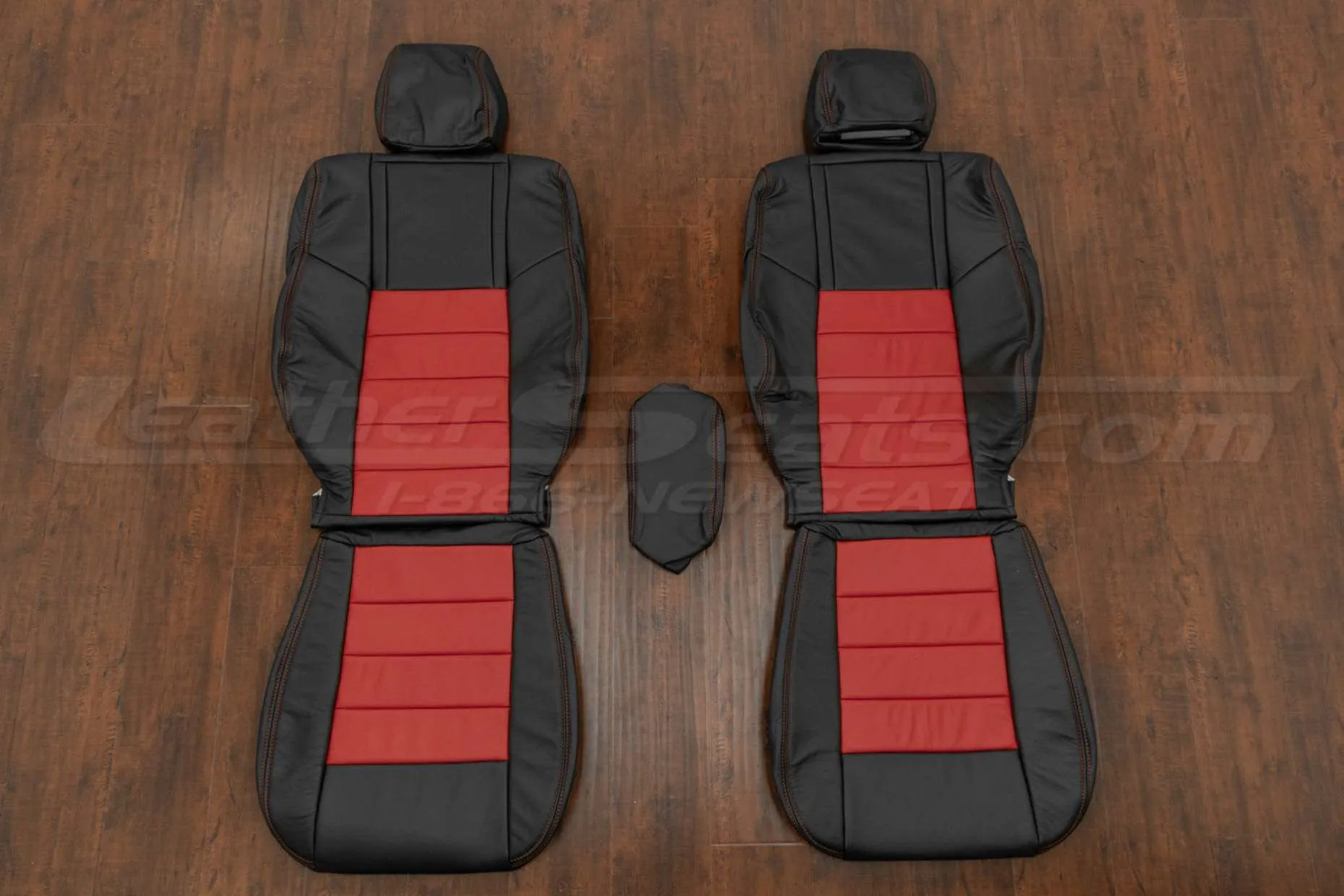Dodge Challenger Leather Seat Kit - Black & Red - Front seat upholstery with console