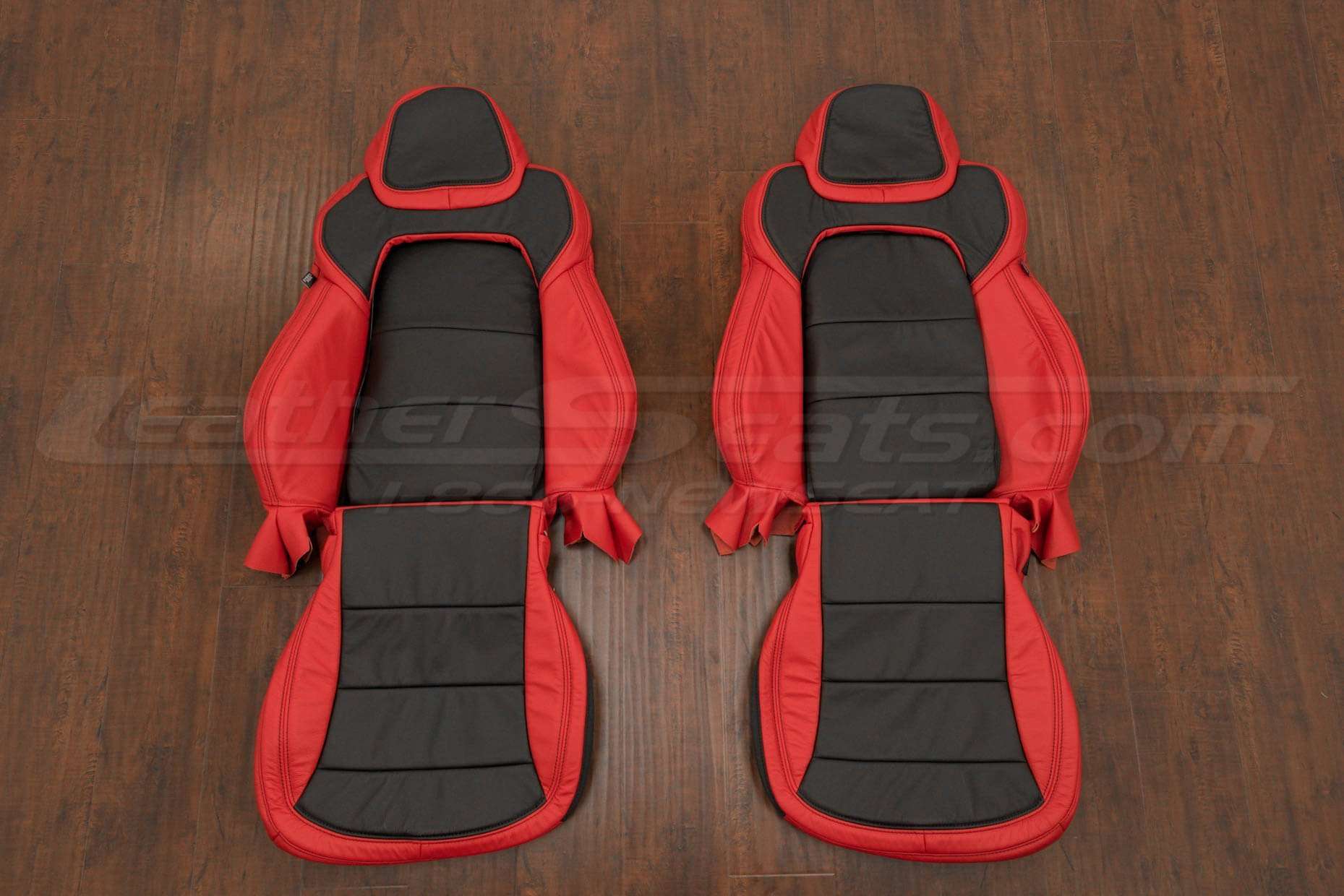 C6 Chevy Corvette Leather Seats - Bright Red & Black - Front seat upholstery