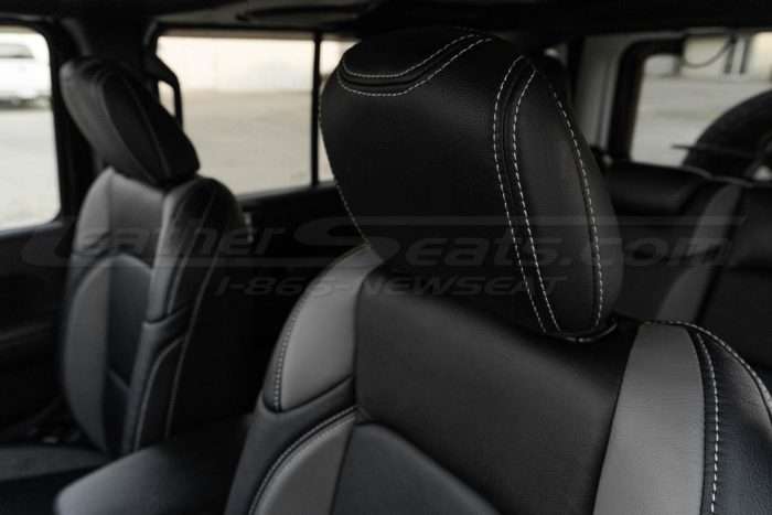 Headrest with silver stitching close-up