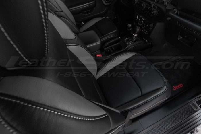 Top down view of installed leather seats - passenger side