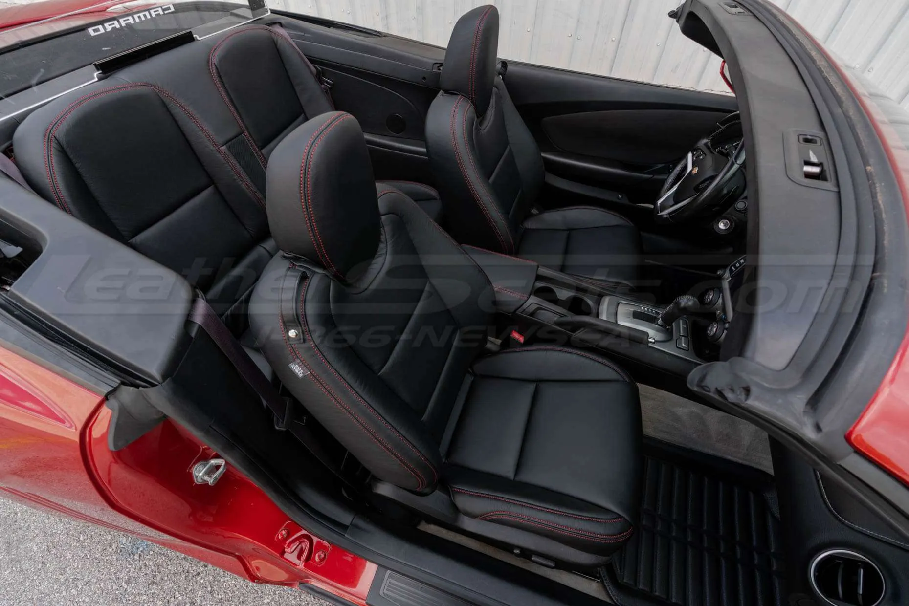 Overhead shot of Camaro Convertible with leather seats