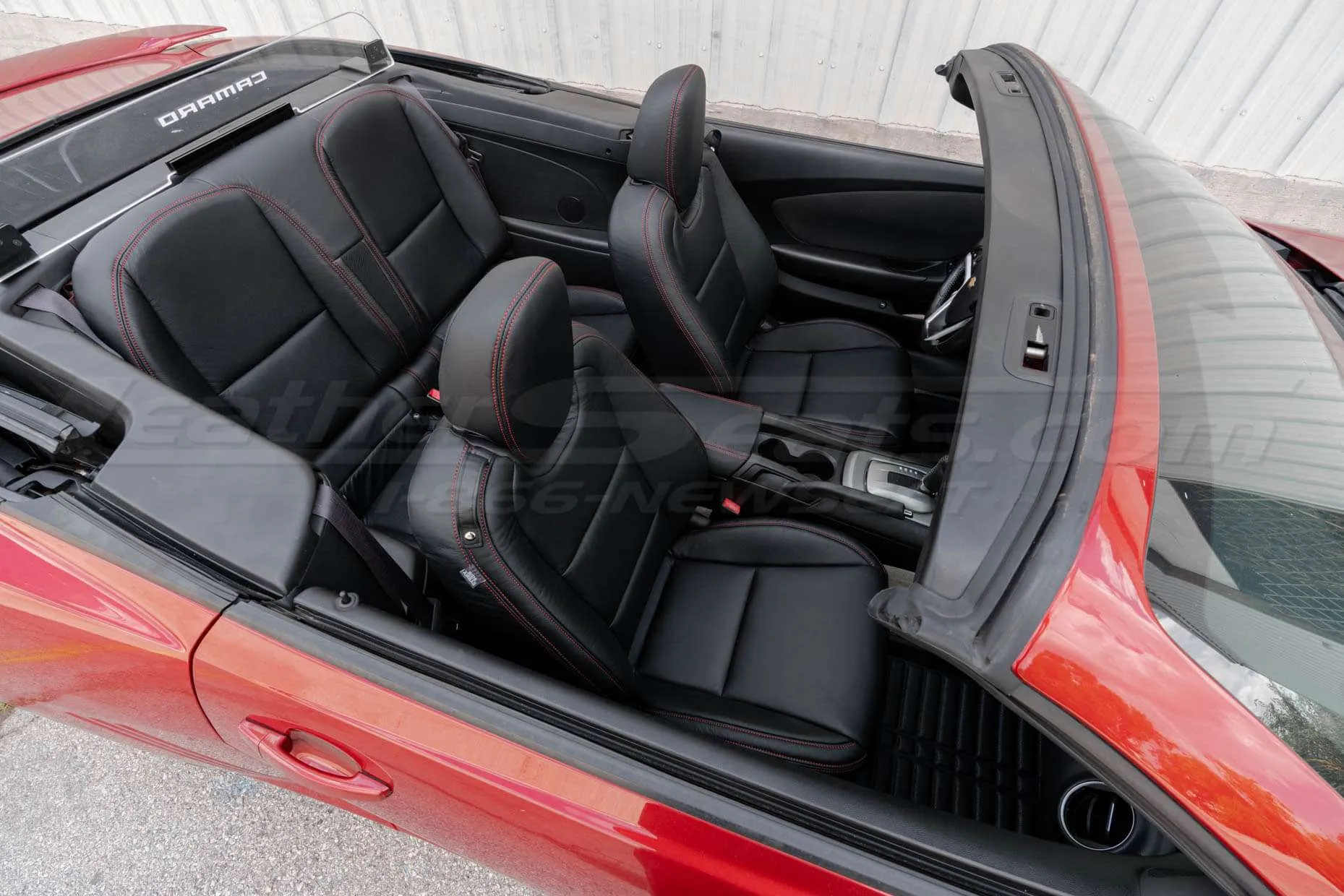 Wide top down of Chevy Camaro leather interior
