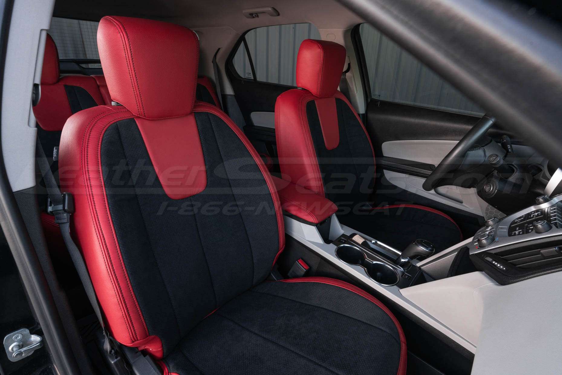 Chevrolet Equinox Installed Leather Seats - Red & Black - Upper section of front passenger seat