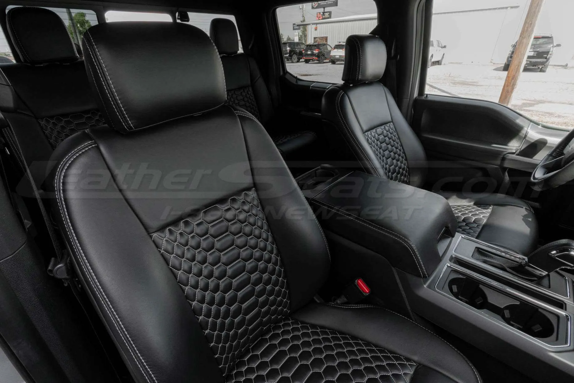 Ford F150 Supercab Installed Quilted Lather Seats - Black - Front passenger backrest