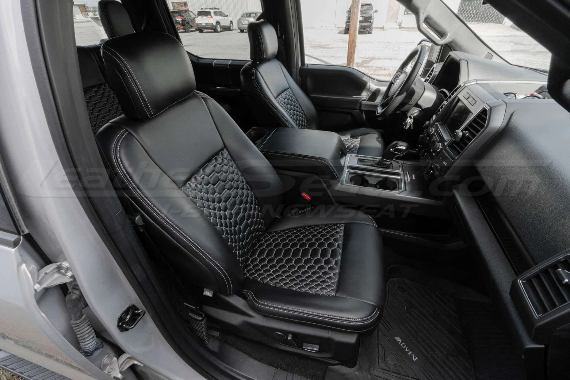 Ford F150 Supercab Installed Quilted Lather Seats - Black - Front passenger seat top-down