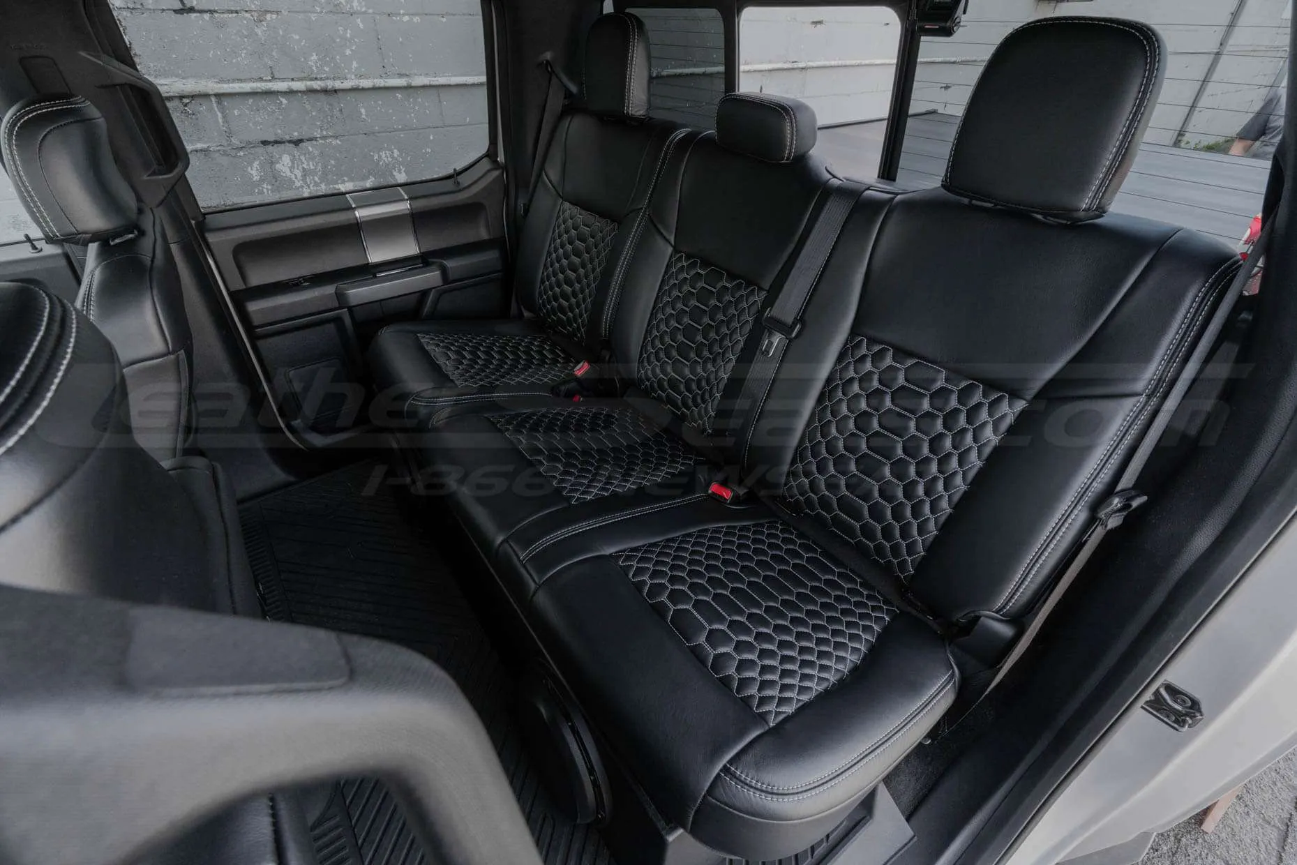 Ford F-150 Installed Quilted Leather Seats - Black - Rear seats from Driver's side