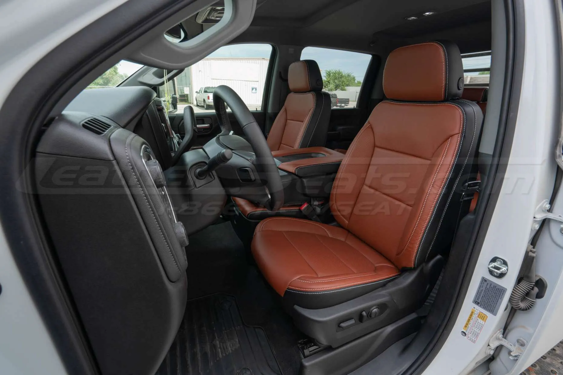Chevrolet Silverado Installed LEather Seats - Black & Mitt Brown - Front driver hero