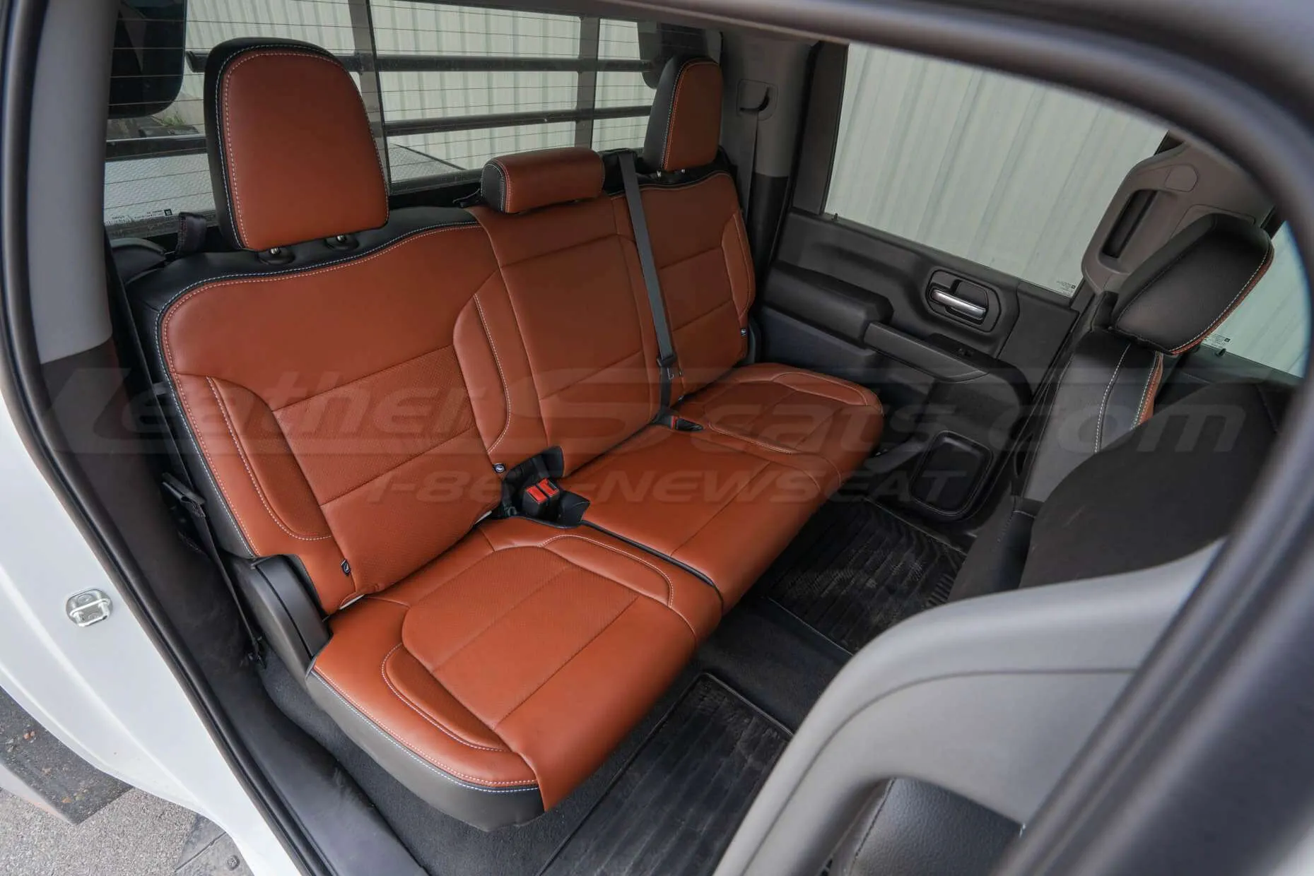 Chevy Silverado Leather Seats - Black & Mitt Brown - Rear seats from passenger side
