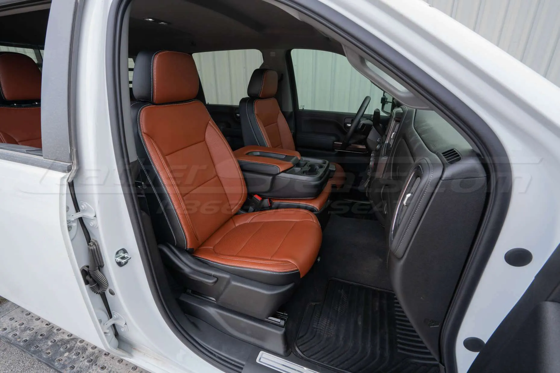 Chevy Silverado Installed Leather Seats - Black & Mitt Brown - Front passenger seat